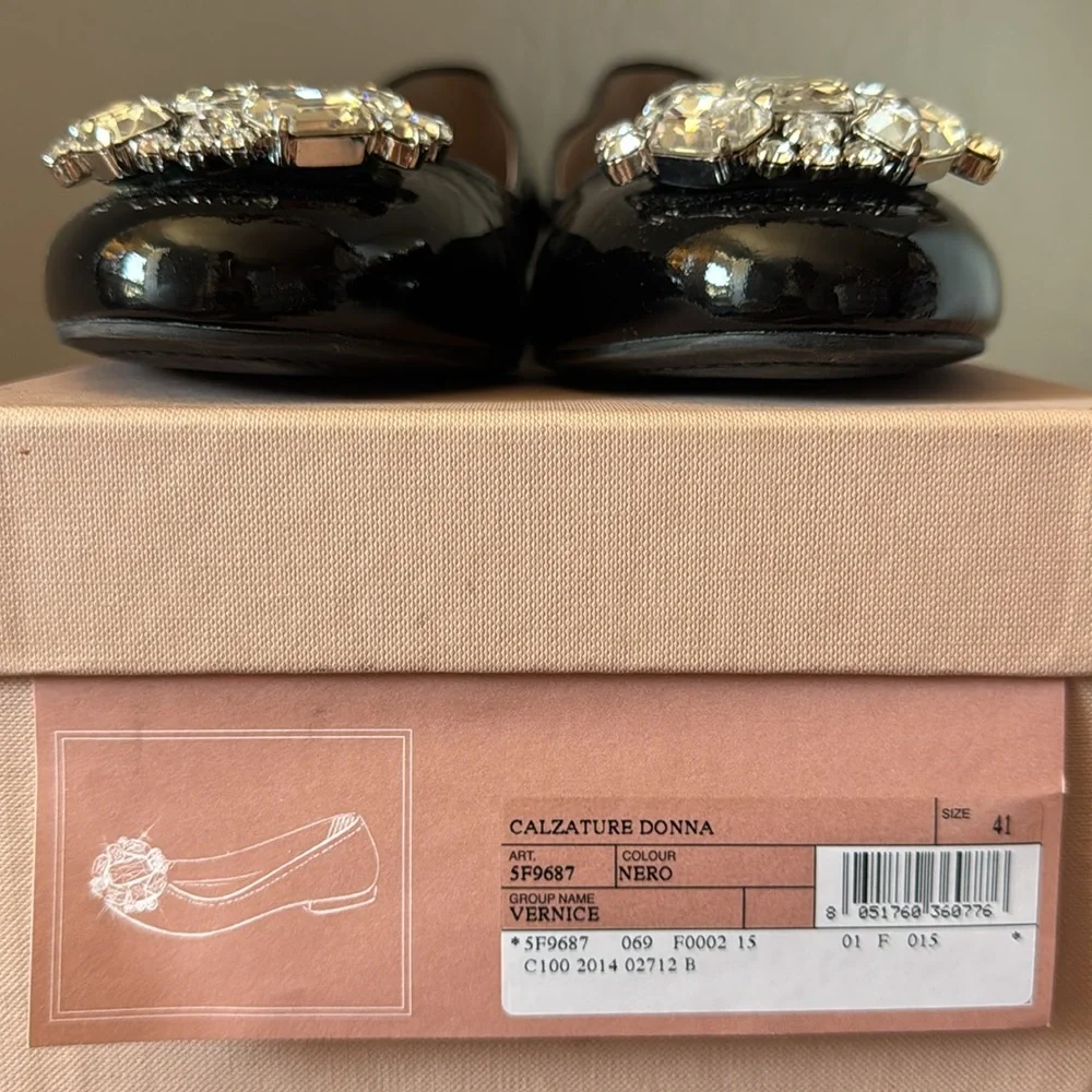 Miu Miu Crystal Black Patent Ballet Flats size 41